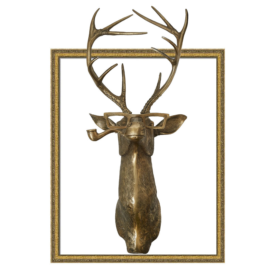 Frankie The Stag - Thin Antique Gold Frame