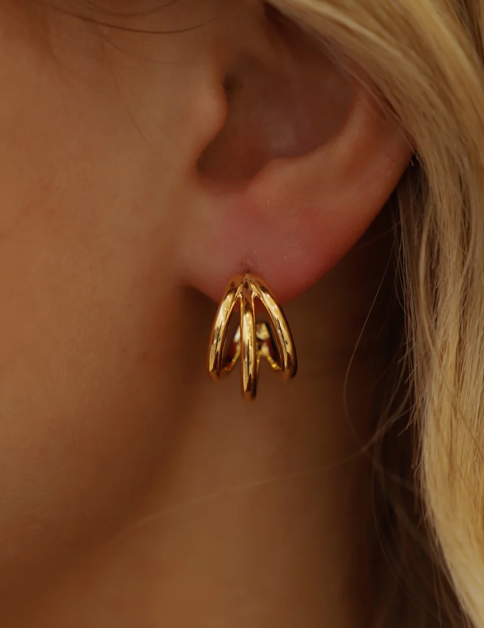 Gold Triple Hoop Studs
