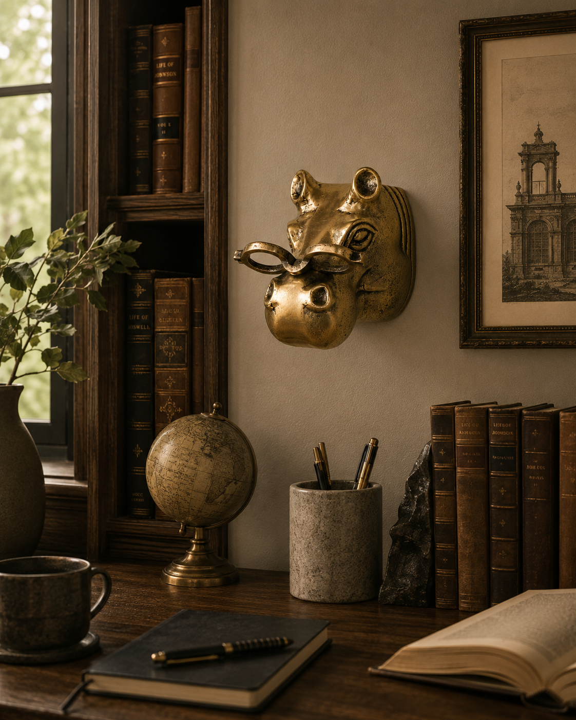 Dottie the Hippo Wall Mount (Antique Champagne Finish)