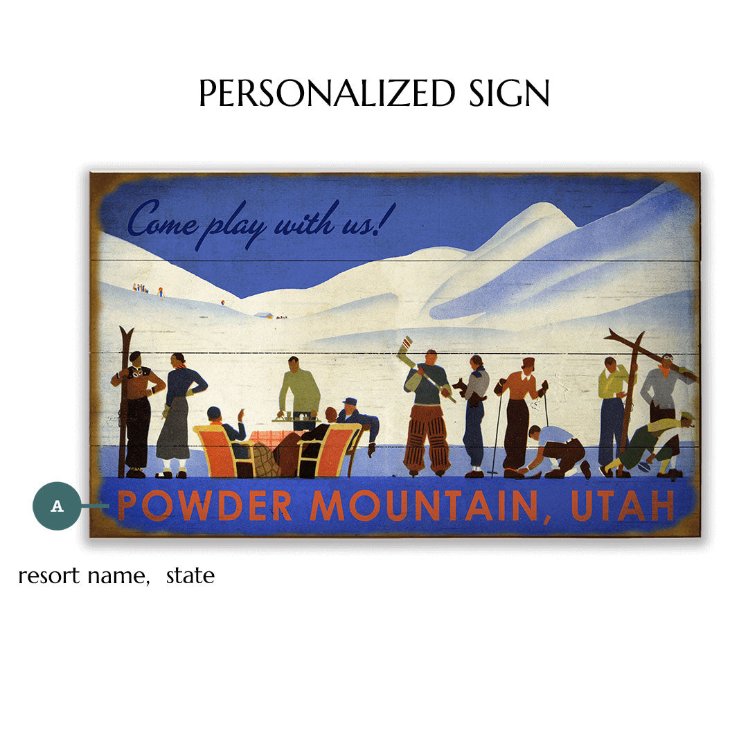 Let's Play in the Snow Personalized Vintage Sign