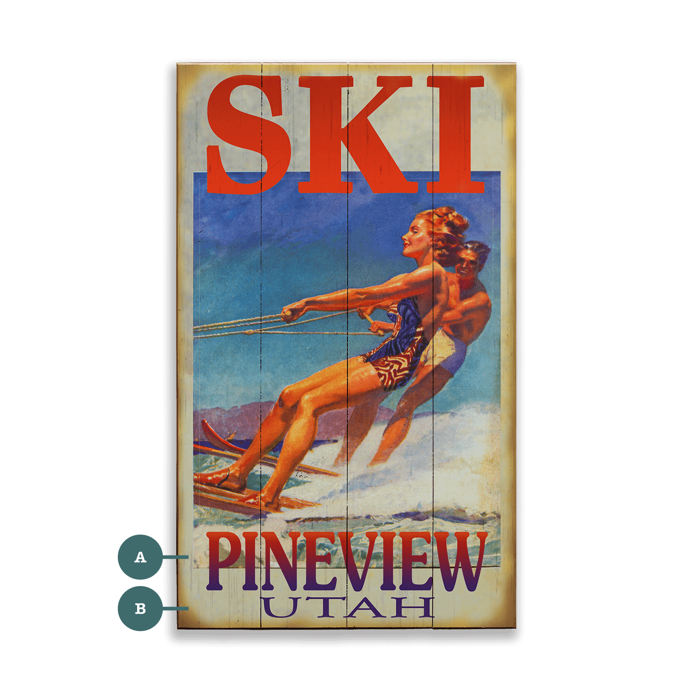 Skiing Duo Personalized Vintage Sign