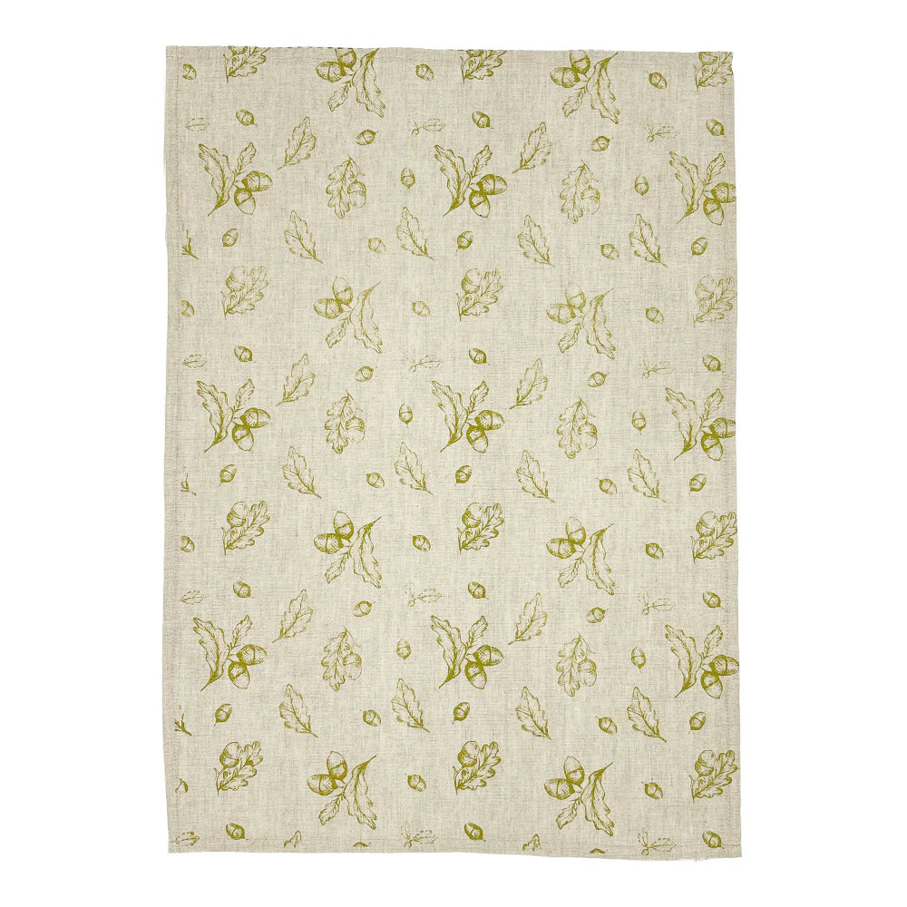 Linen Tea Towel - Autumn Acorns