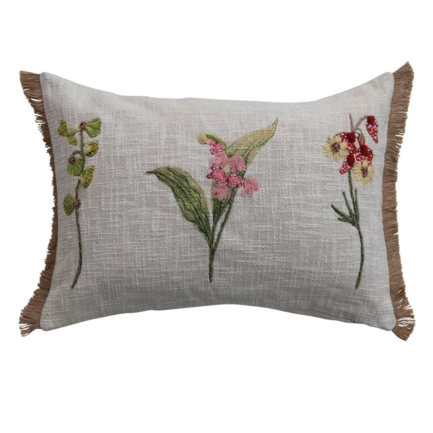 Embroidered Flowers Pillow