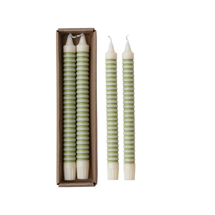 Green Striped Taper Candles