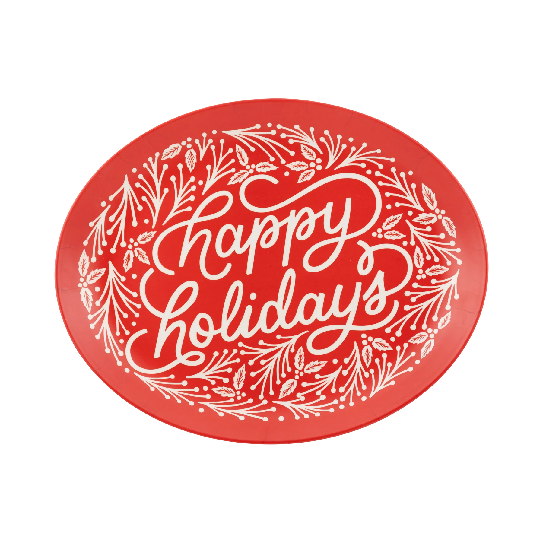 Happy Holidays Oval Bamboo Tray