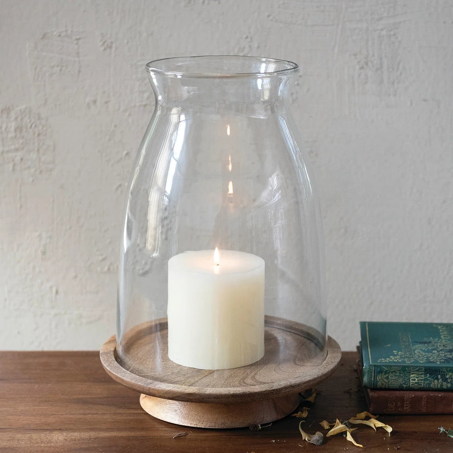 Glass Hurricane with Wood Base