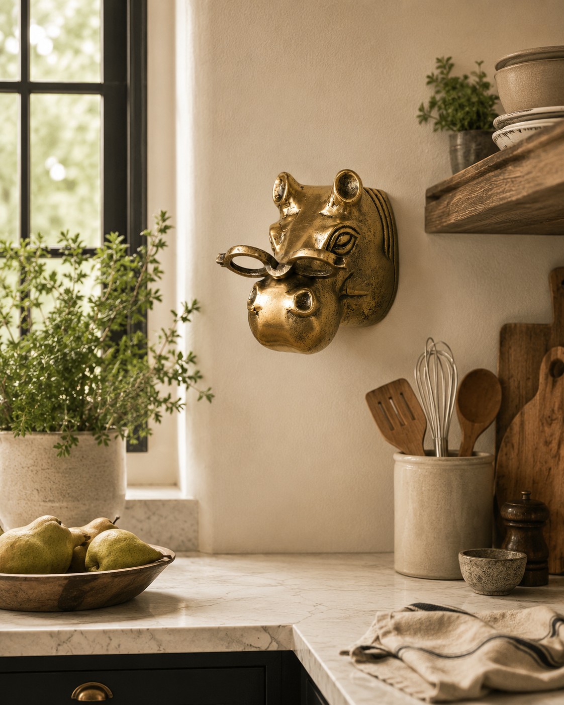 Dottie the Hippo Wall Mount (Antique Champagne Finish)