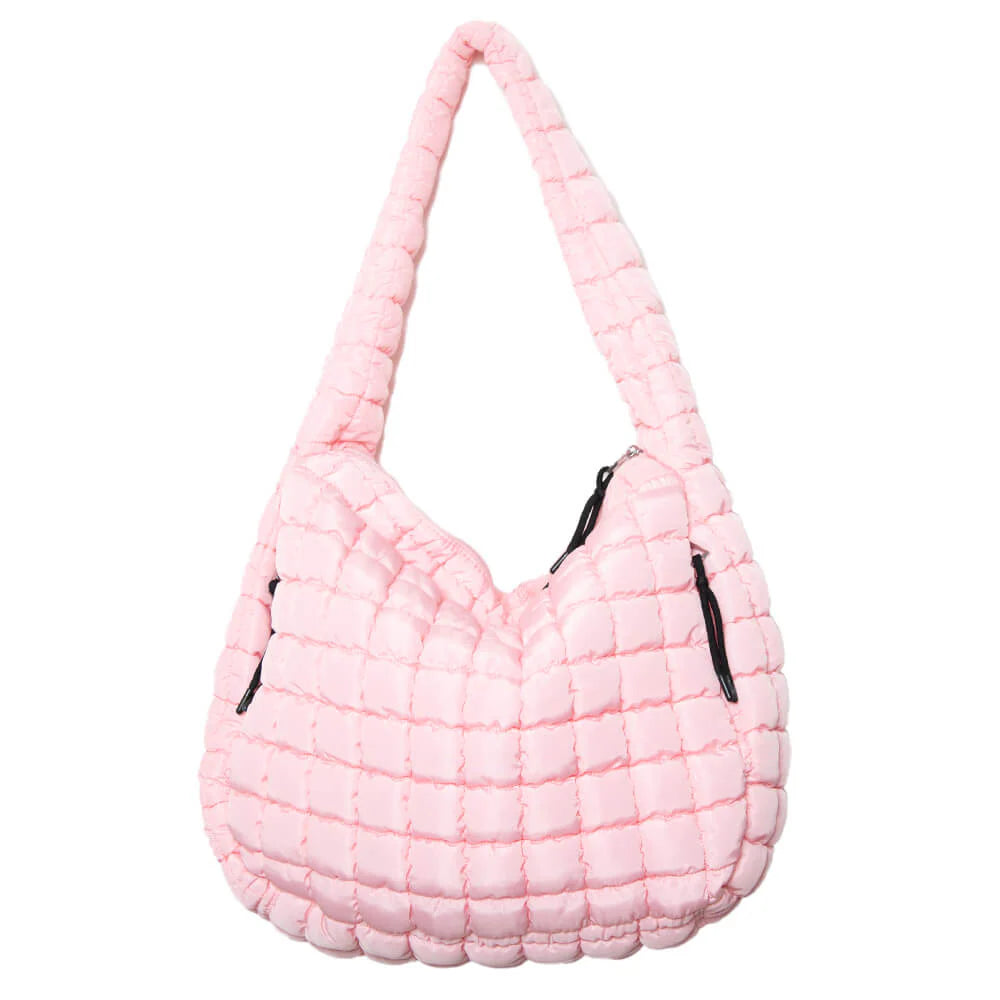 Quilted Hobo Tote Bag Light Pink EmieJames