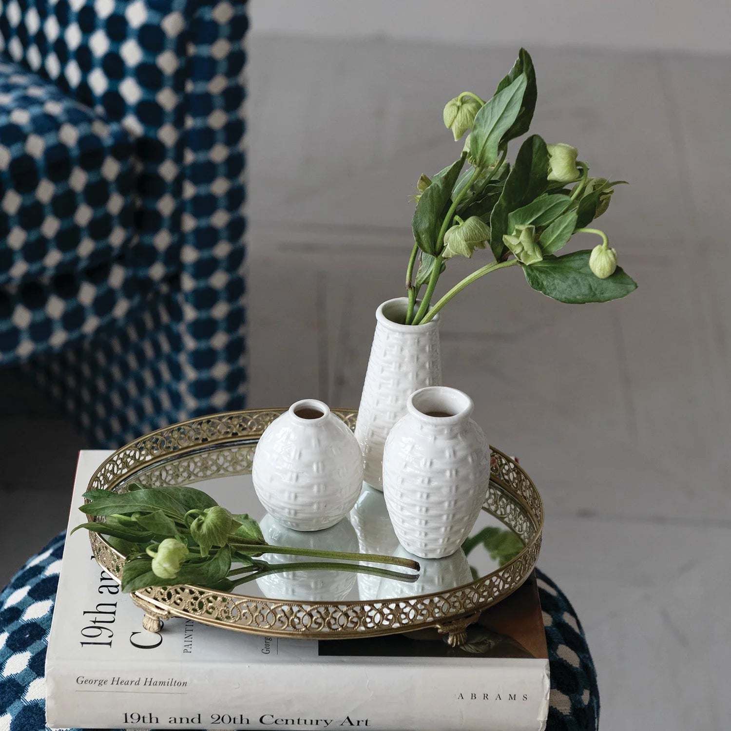 Oval Metal Mirror Footed Tray