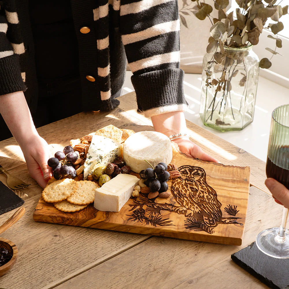 Olive Wood Rectangle Chopping Board - Tawny Owl