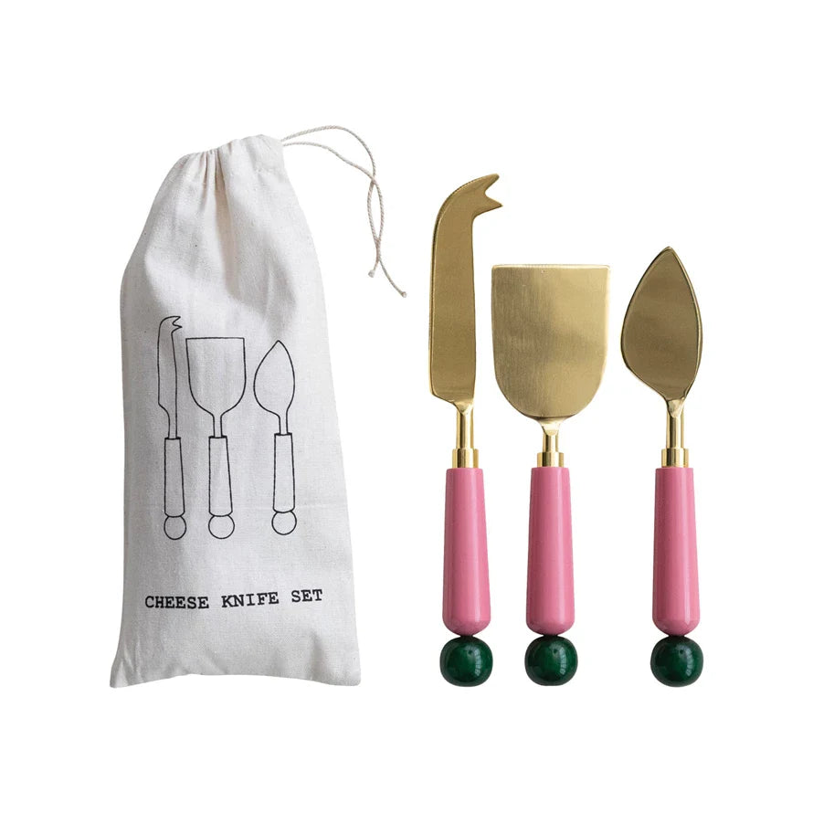 Pink Handle Cheese Knives