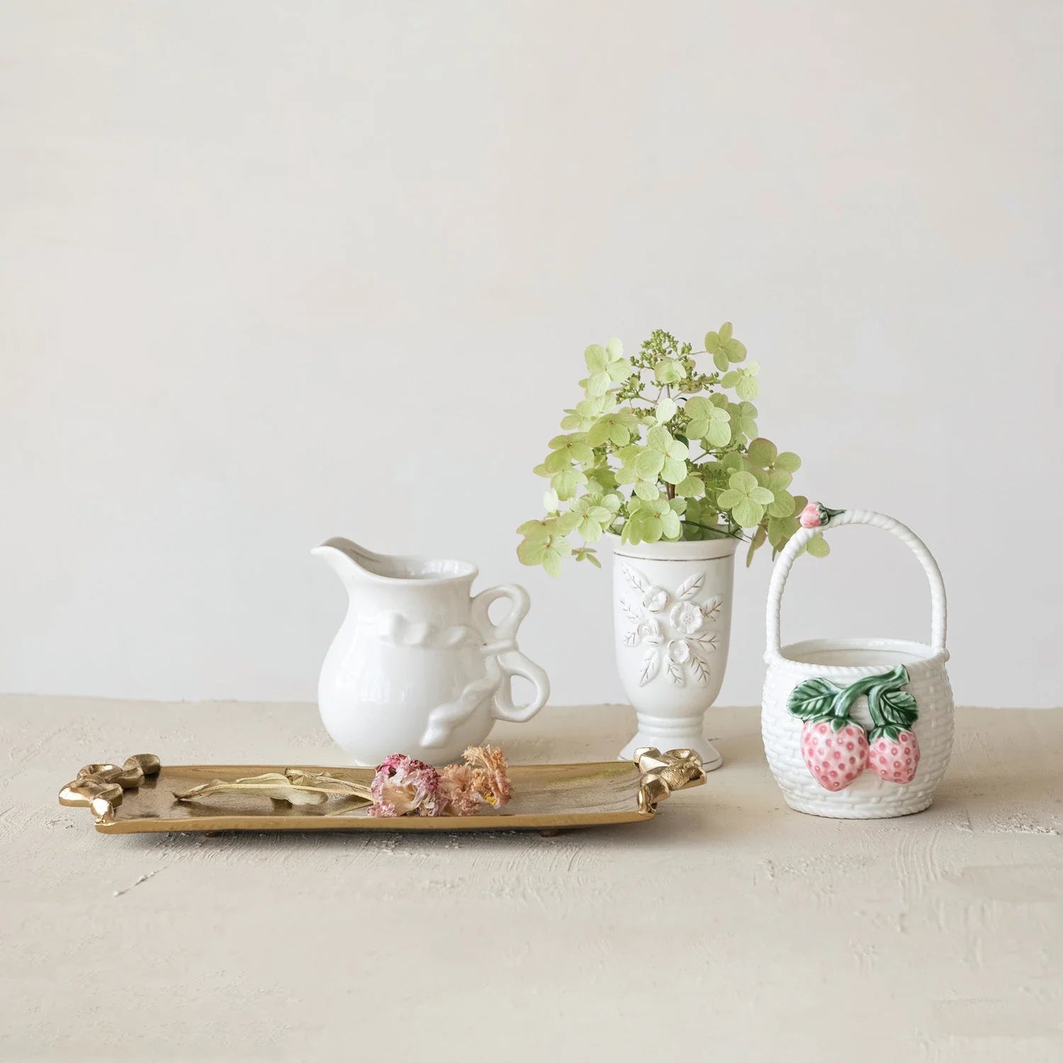 White Bow Stoneware Pitcher