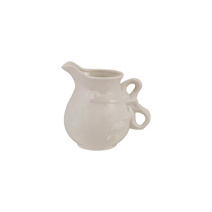 White Bow Stoneware Pitcher