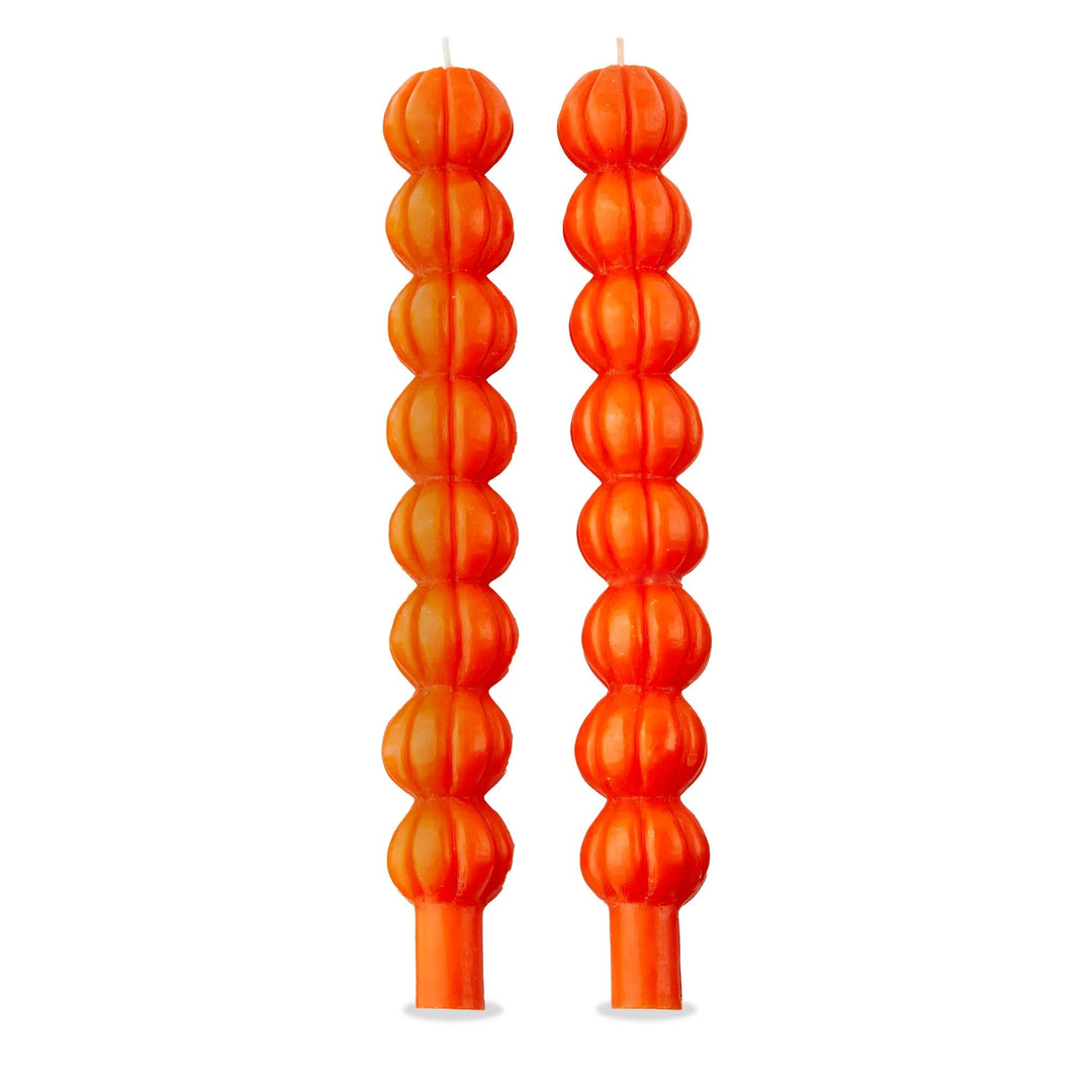 Pumpkin Striped Taper Candle Set