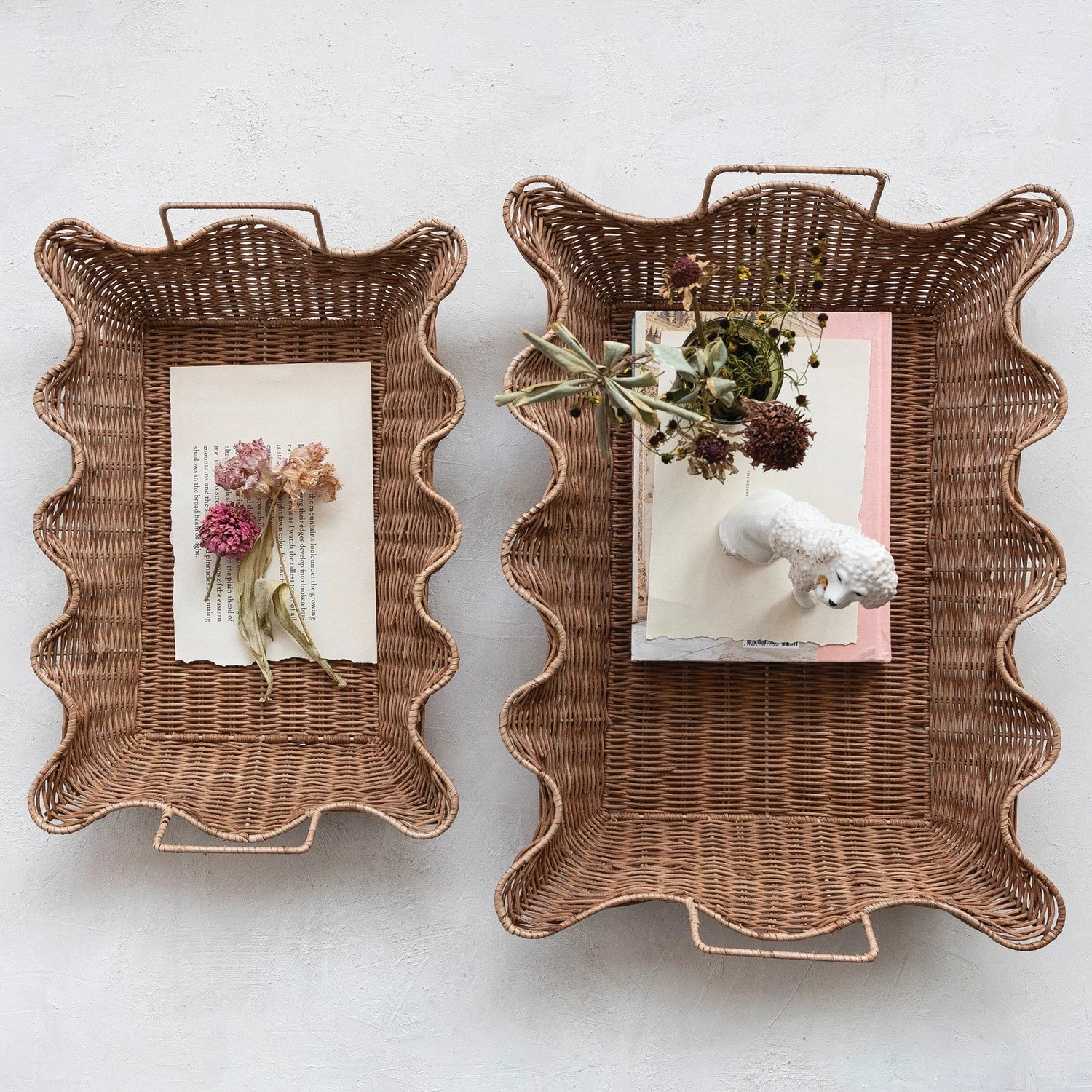 Rattan Scalloped Trays