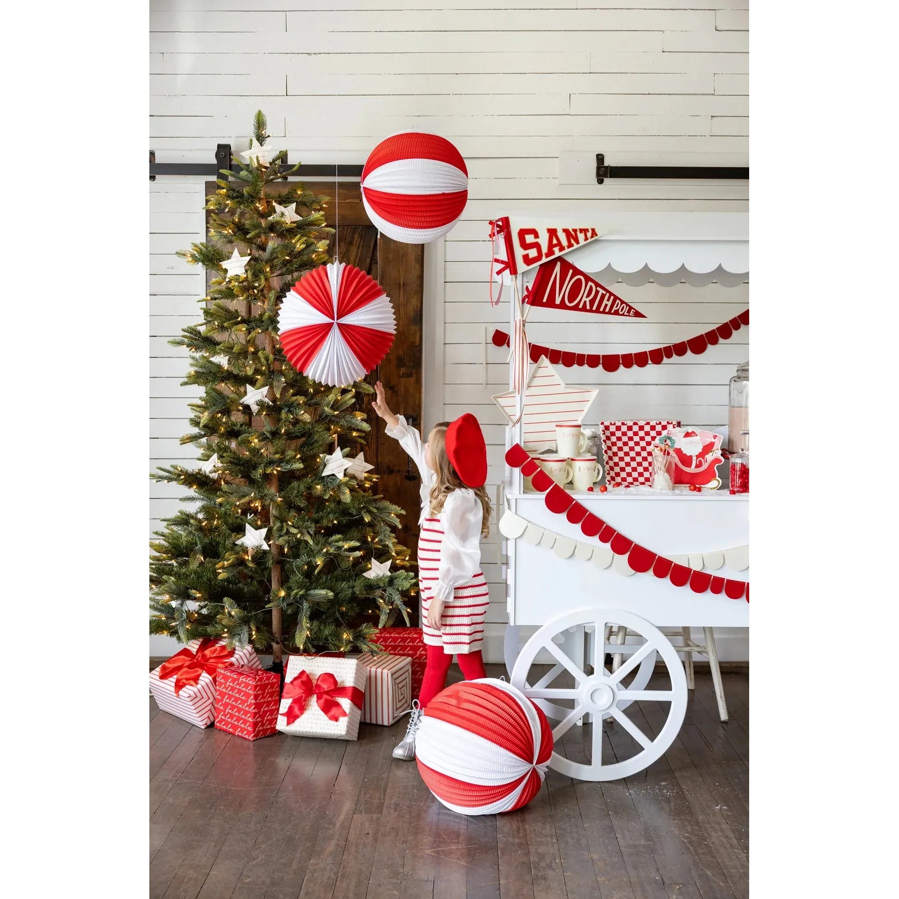 Red and Cream Accordion Paper Lanterns