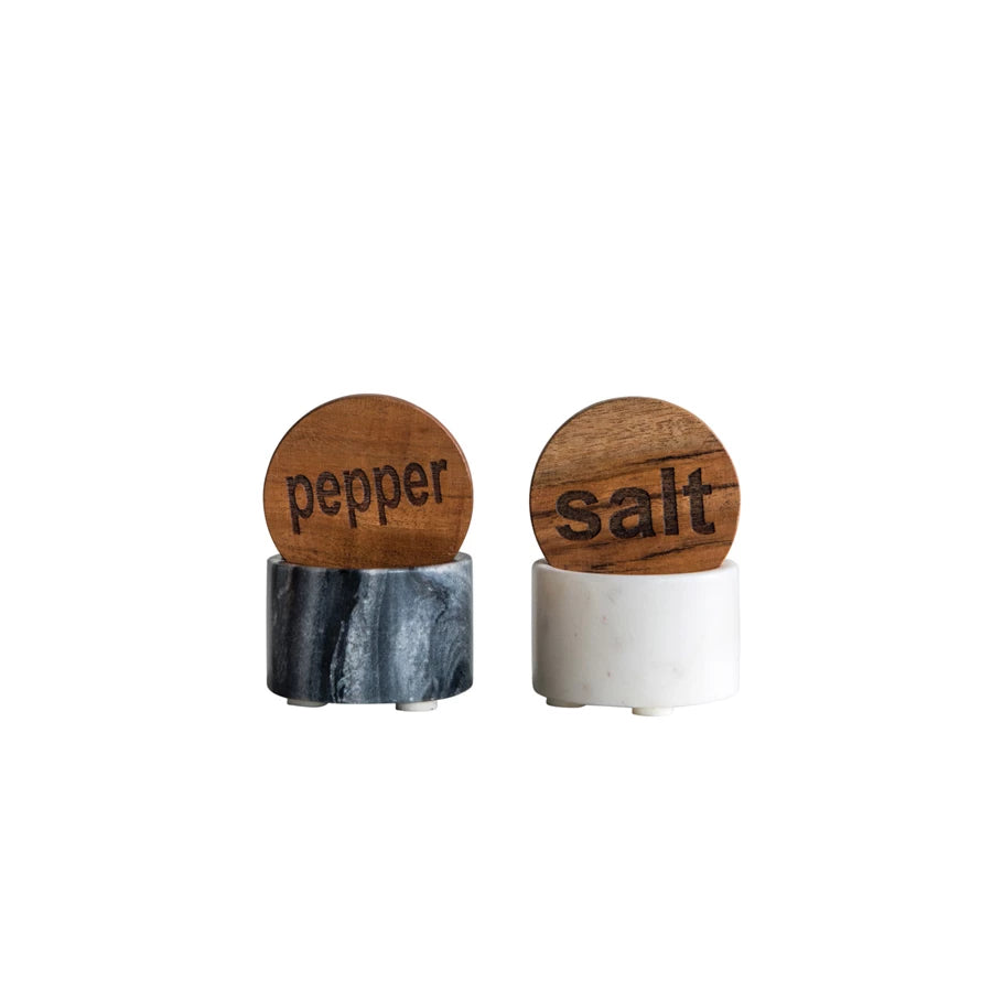 Wood and Marble Salt and Pepper Set