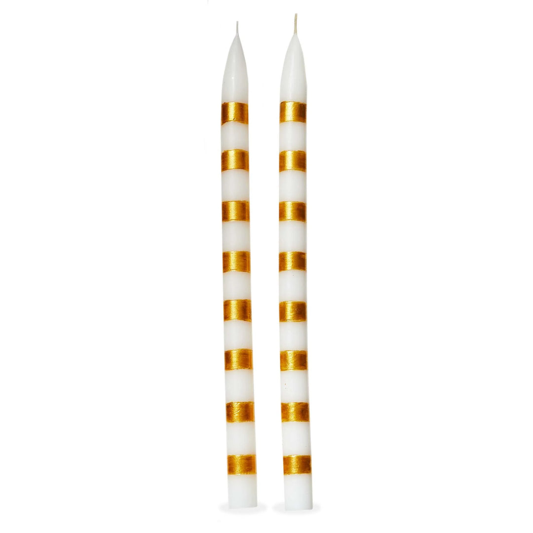 Gold Striped Taper Candle Set