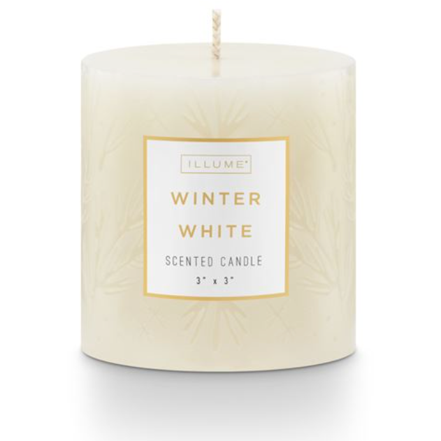 Winter White Etched Pillar Candle EmieJames