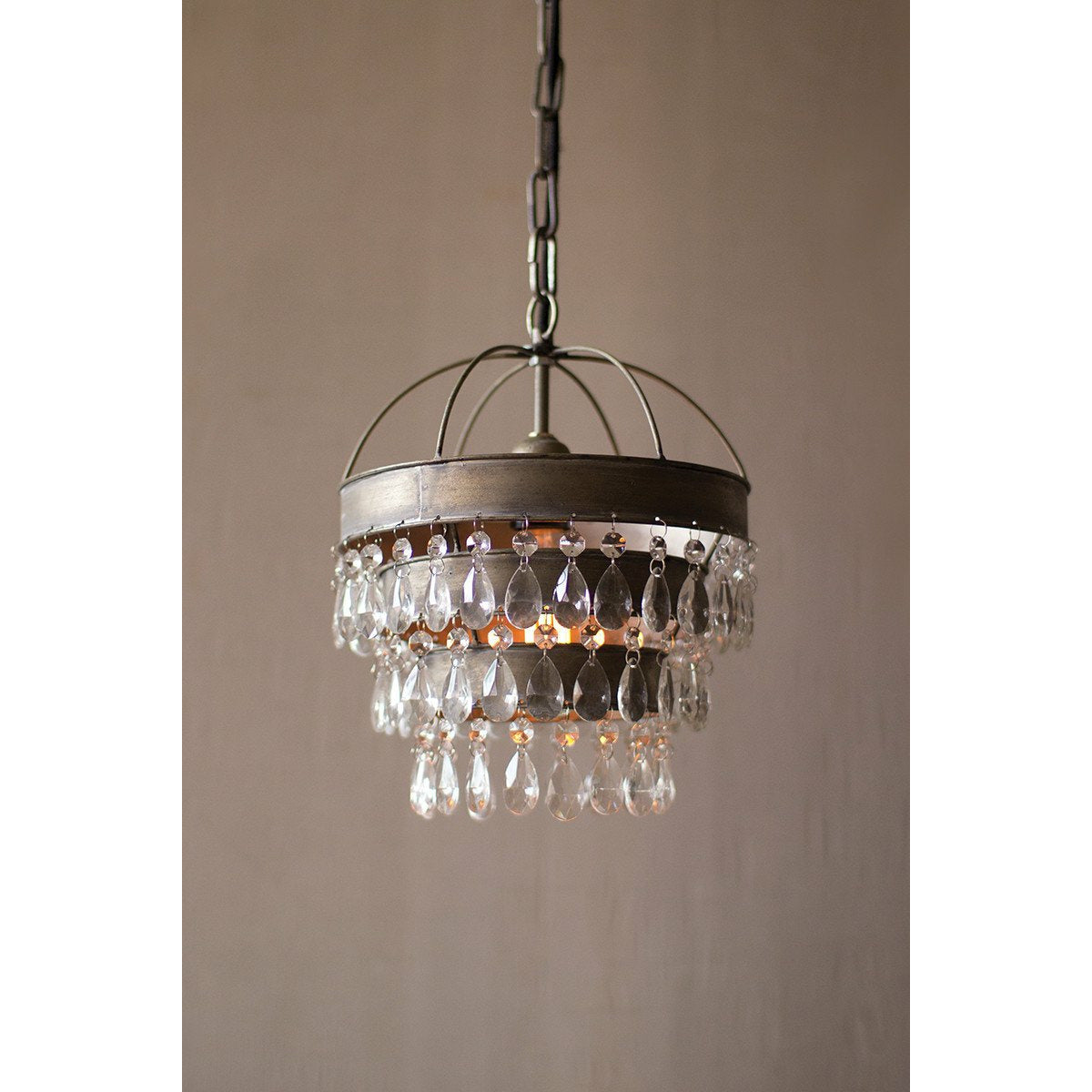 Pendant Lamp with layered shade and hanging gems
