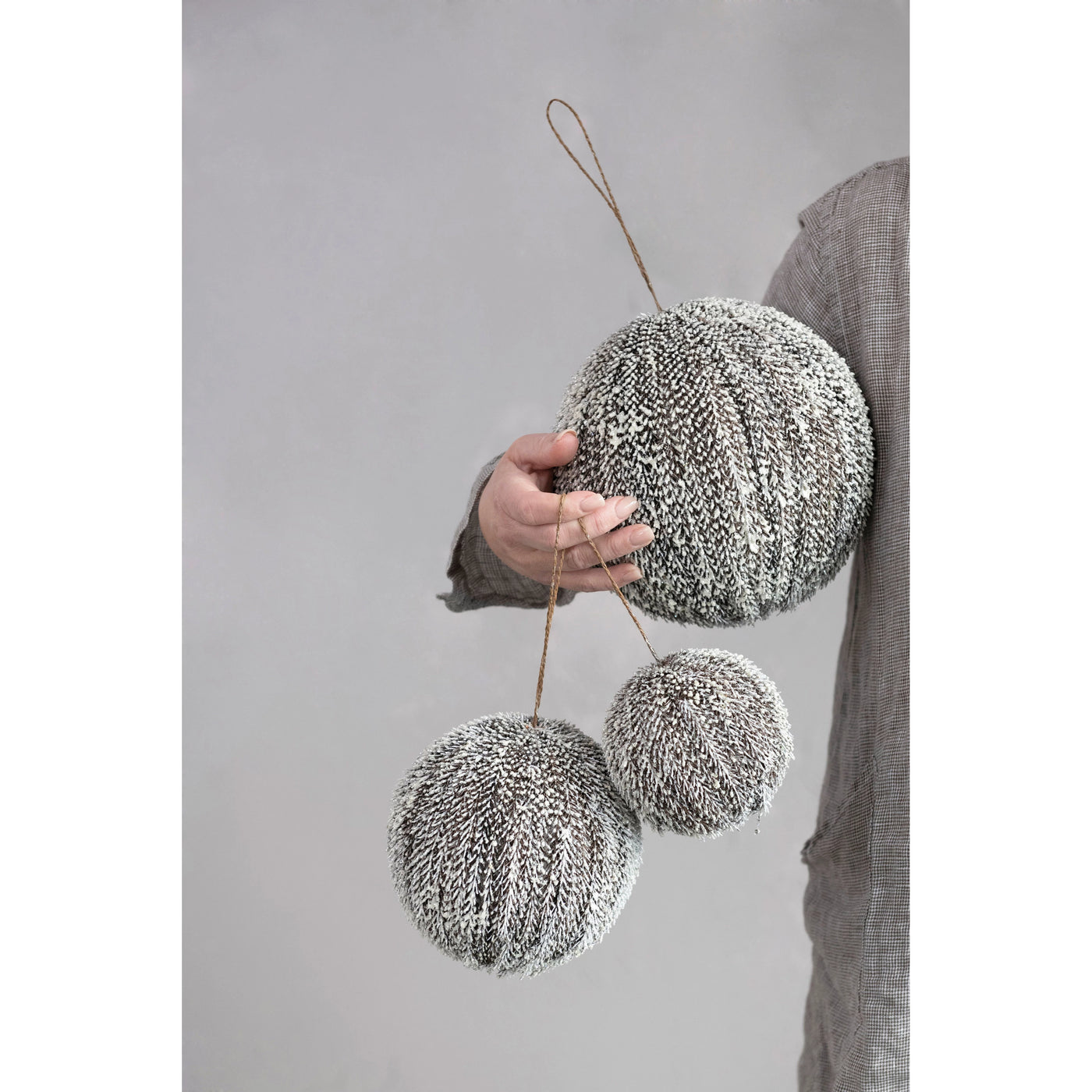 8in woodsy textured ball ornaments