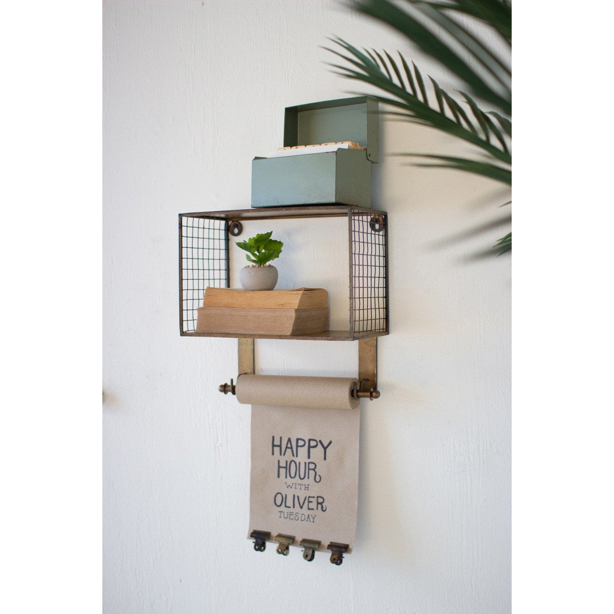 wire mesh metal shelf with note roll