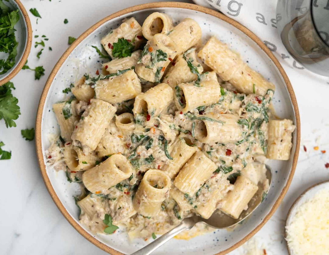 Creamy Spinach Sausage Rigatoni