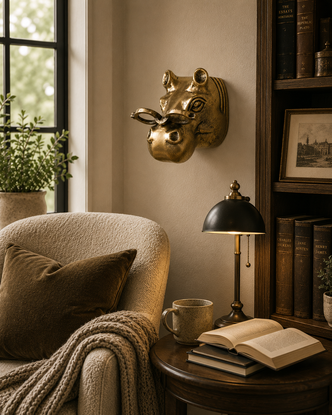 Dottie the Hippo Wall Mount (Antique Champagne Finish)
