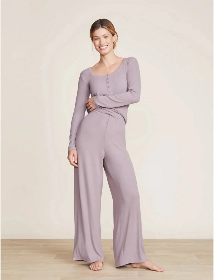 Malibu Collection® Ultra-Soft Rib Henley and Pant Set-Deep Taupe