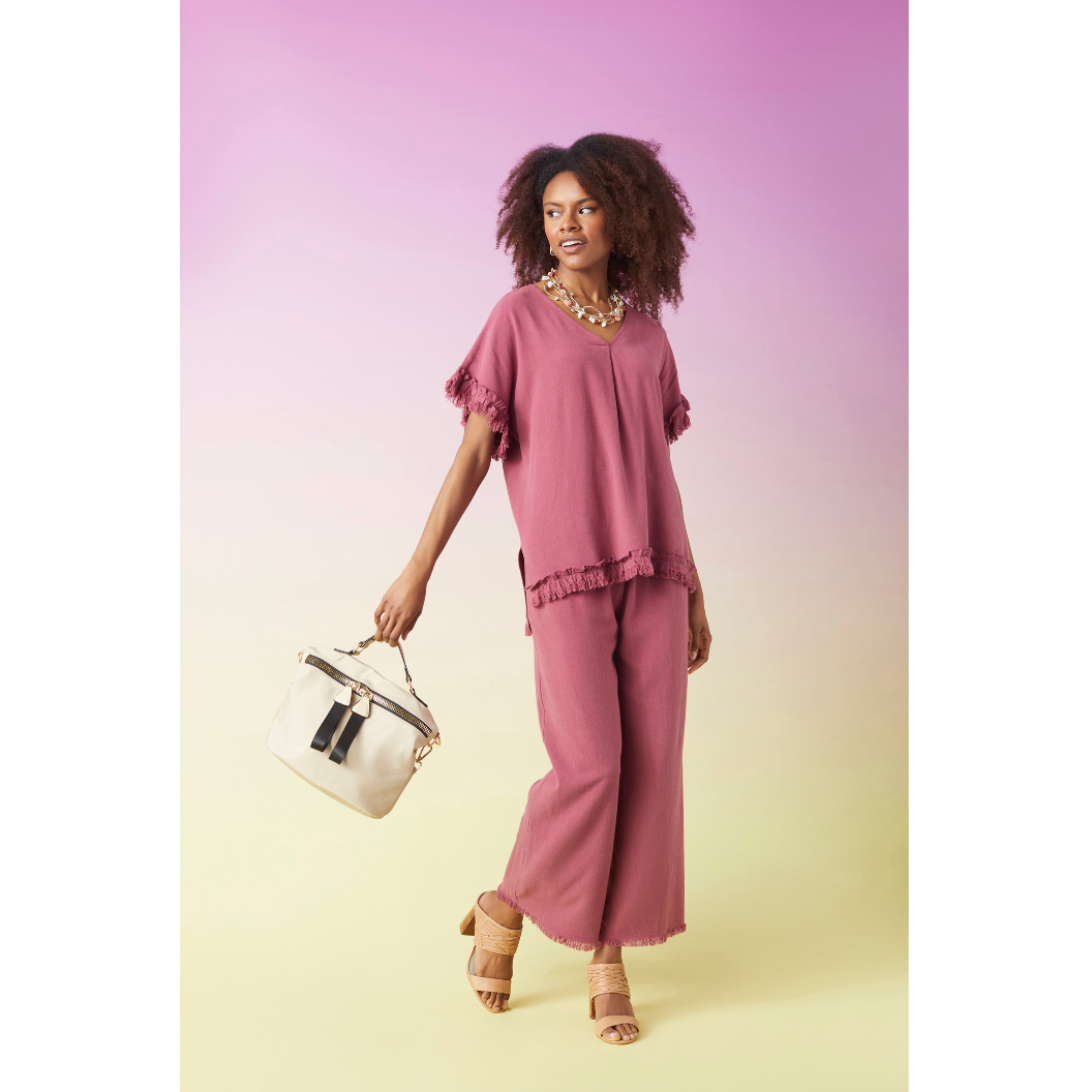 River Fringe Top and Pant Set - Rose Wine