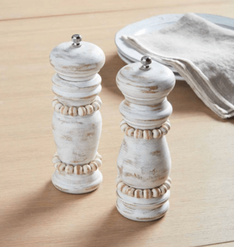 White Wood Salt and Pepper Grinder Set