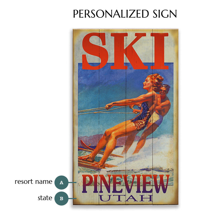 Skiing Duo Personalized Vintage Sign