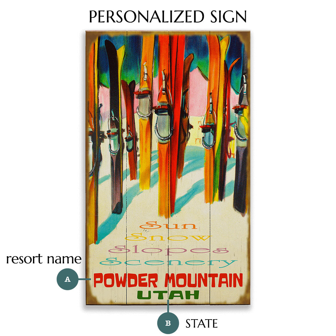 Let's Go Ski Personalized Vintage Sign