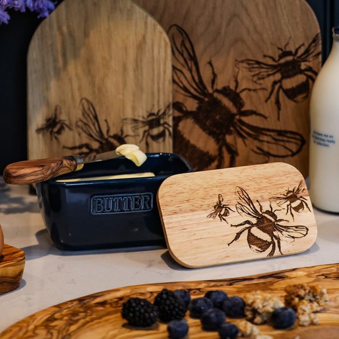 Blue Butter Dish - Bee