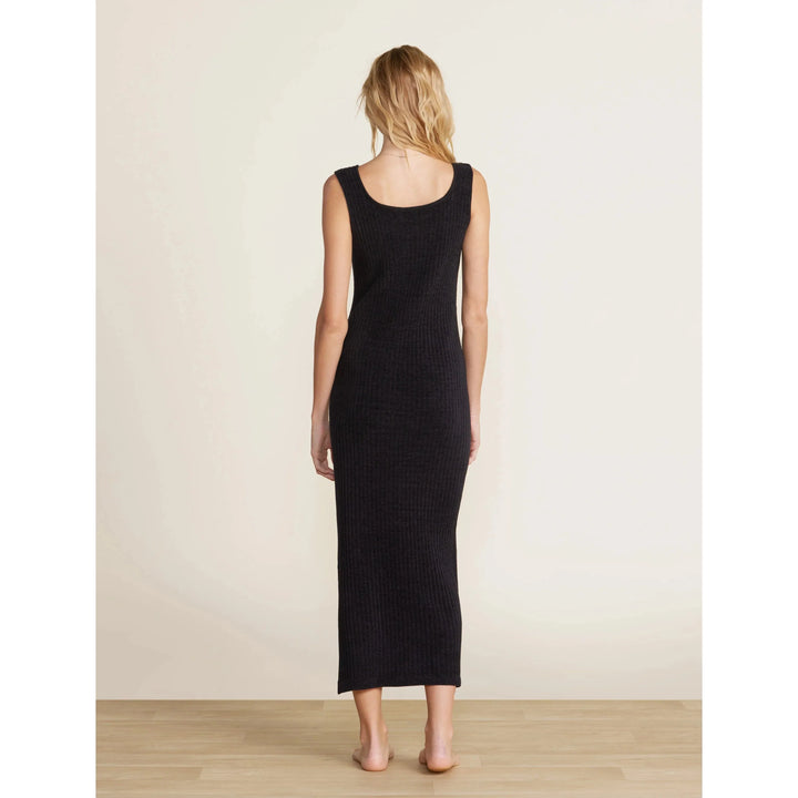 Ribbed Square Neck Dress - Black