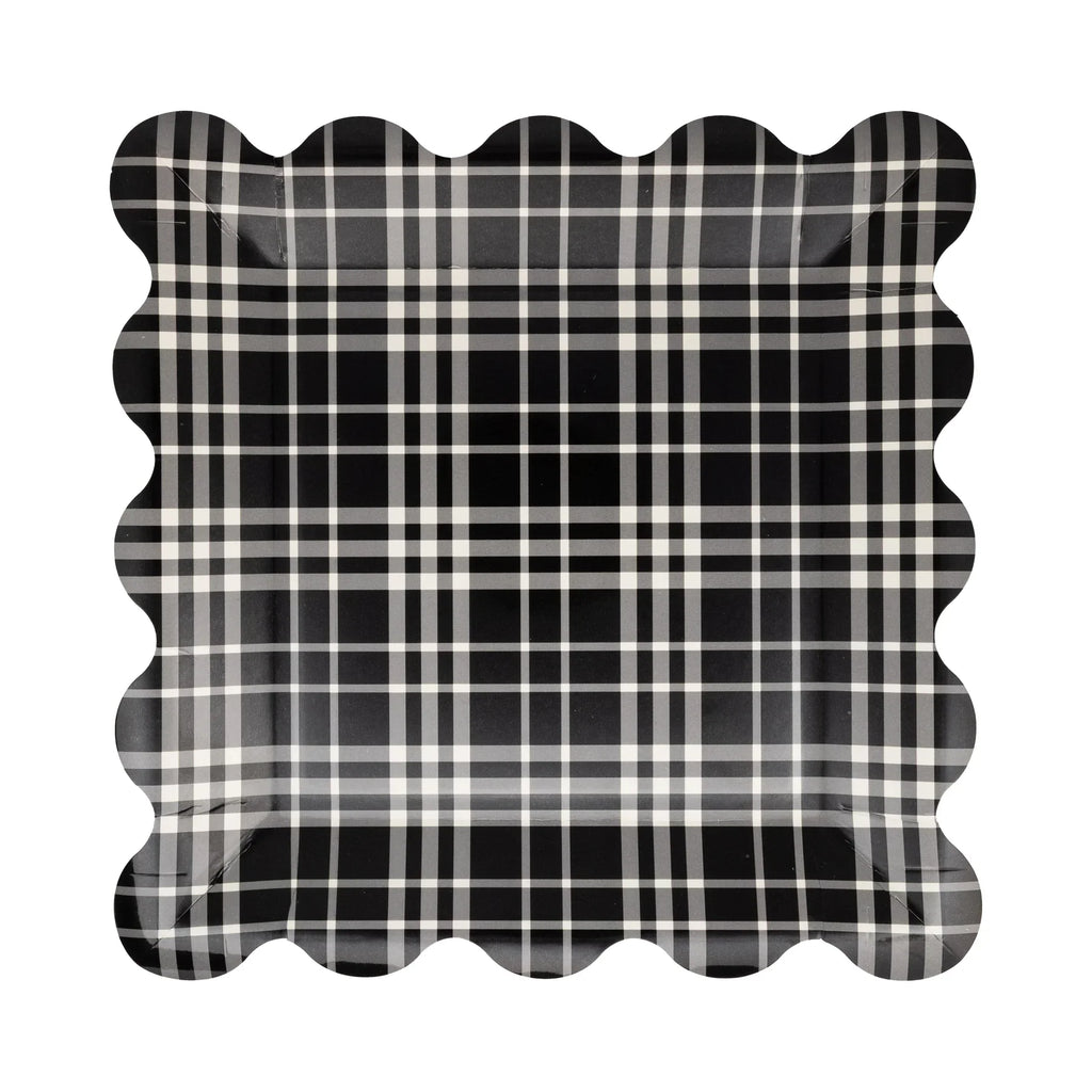 Falloween Plaid Scalloped Square Paper Plate
