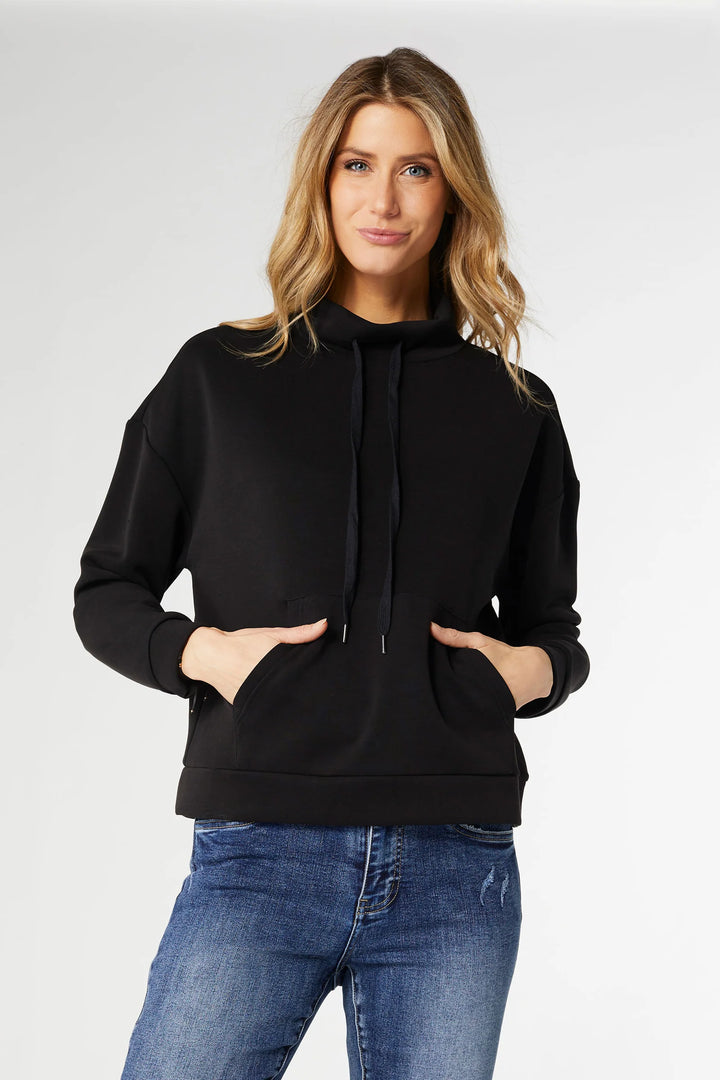 Hilarie Super Soft Mock Neck Top - Black