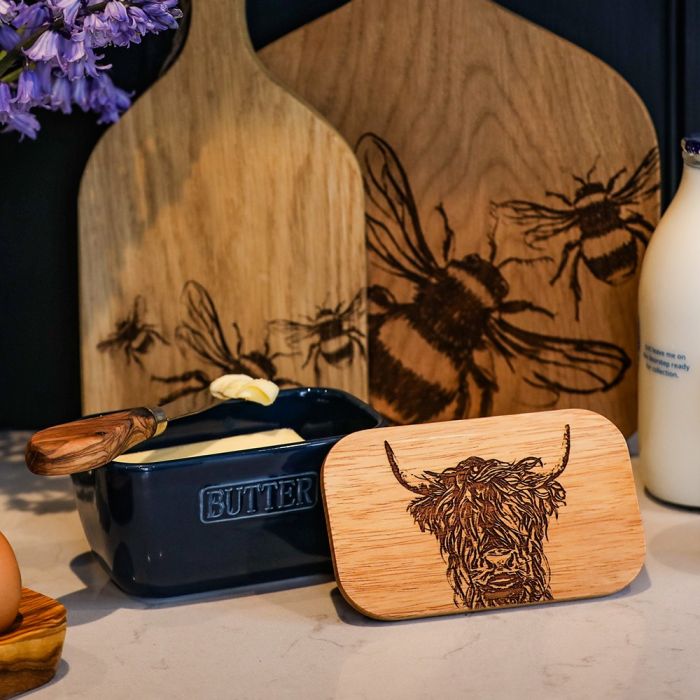 Blue Butter Dish - Highland Cow