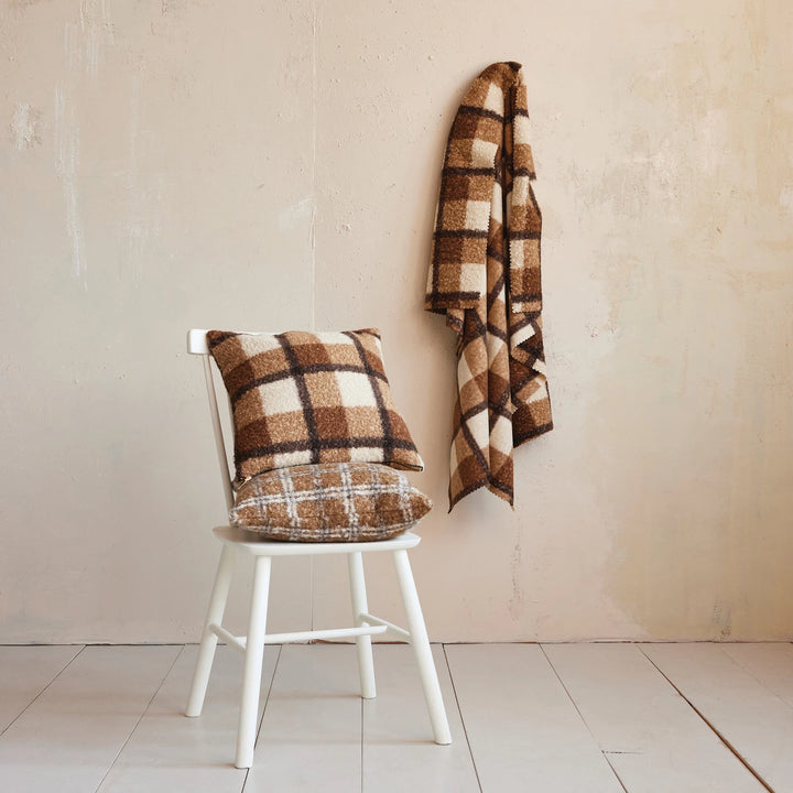 Brown & Black Plaid Sherpa Pillow