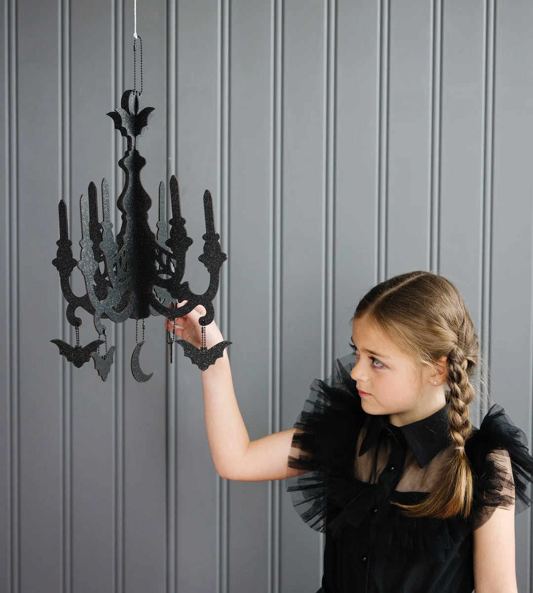 Mystical Black Glittered Hanging Chandelier