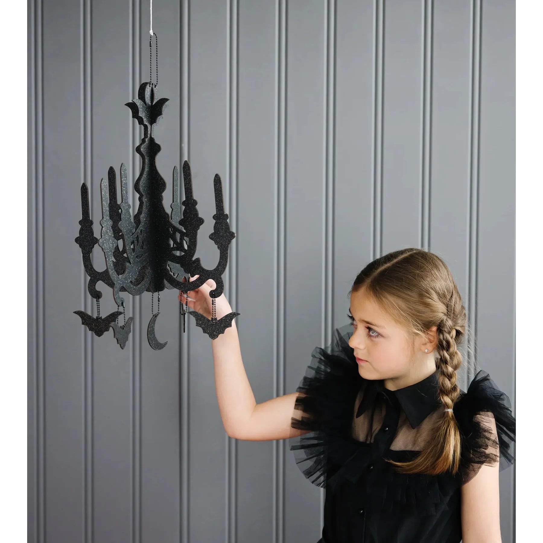 Mystical Black Glittered Hanging Chandelier