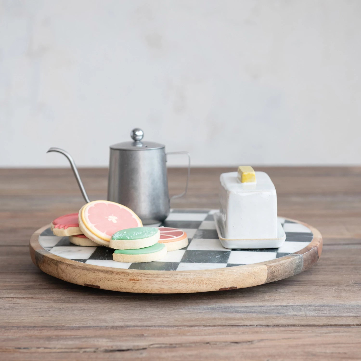 Wood & Marble Check Lazy Susan