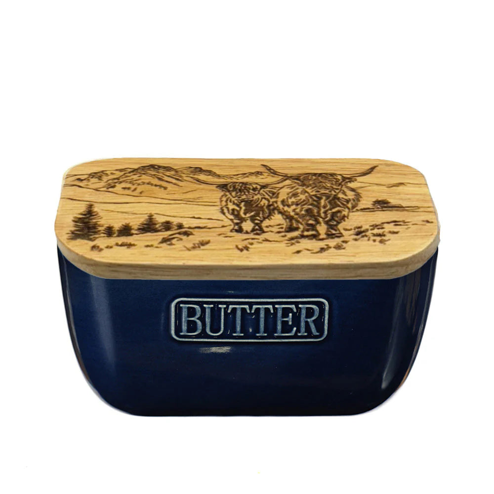 Blue Butter Dish - Scenic Highland Cow