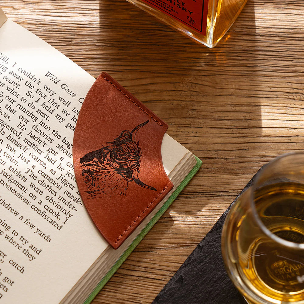 Leather Corner Bookmark - Highland Cow