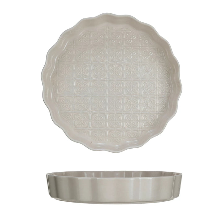 Cream Embossed Pie Dish