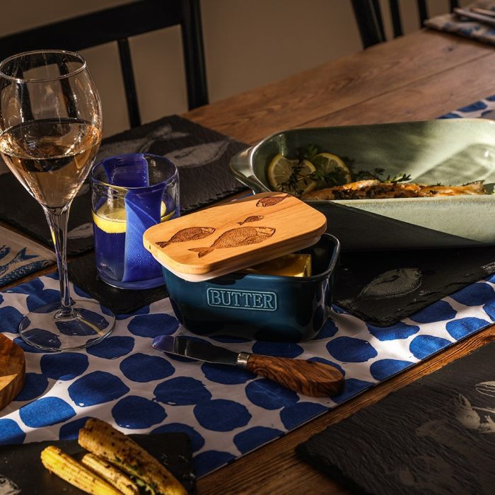 Blue Butter Dish - Fish Repeat