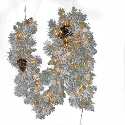 Pre-Lit Flocked Pine Garland
