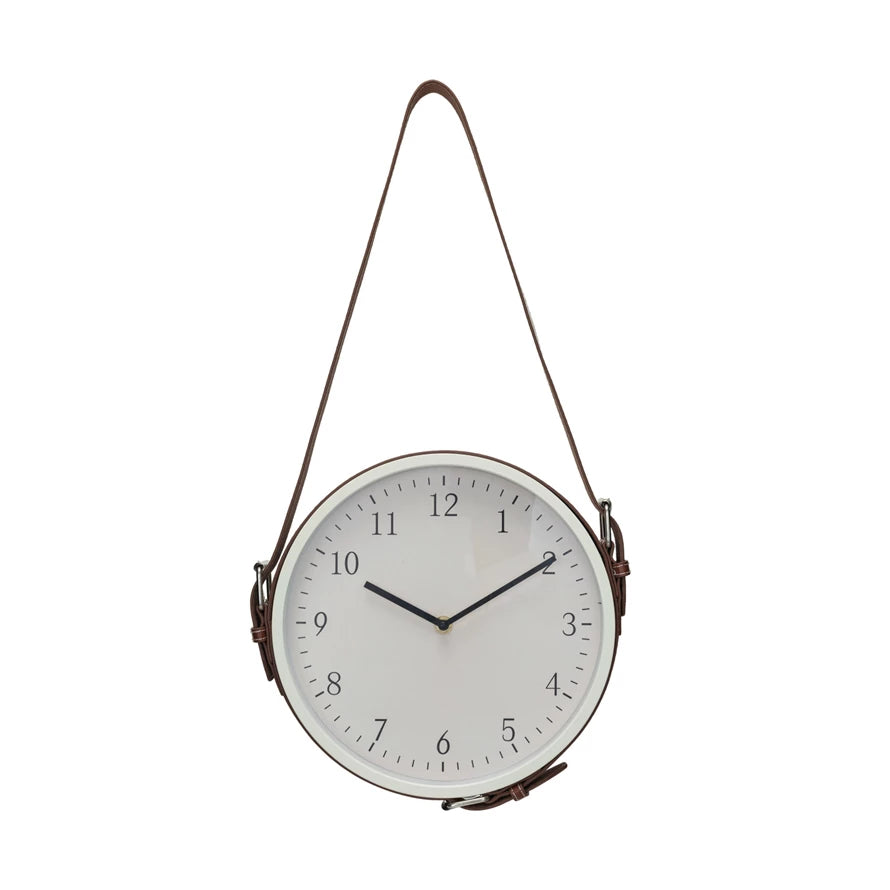 Hanging Clock with Leather Strap