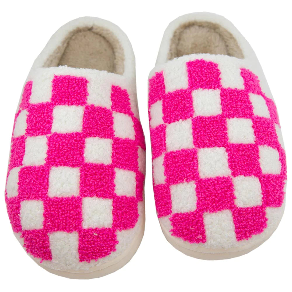 Hot Pink Check Slippers