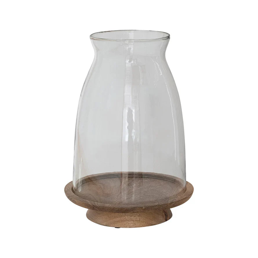 Glass Hurricane with Wood Base